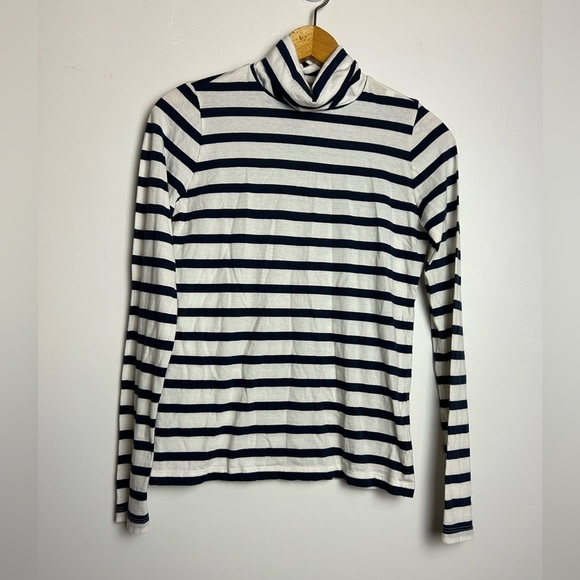 Crewcuts J.Crew Kids Girl Size 14 Top Blouse Striped White-Black Turtleneck - Picture 1 of 11